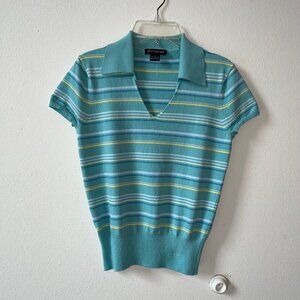 ANN TAYLOR Striped Collared Top V-neck Size S